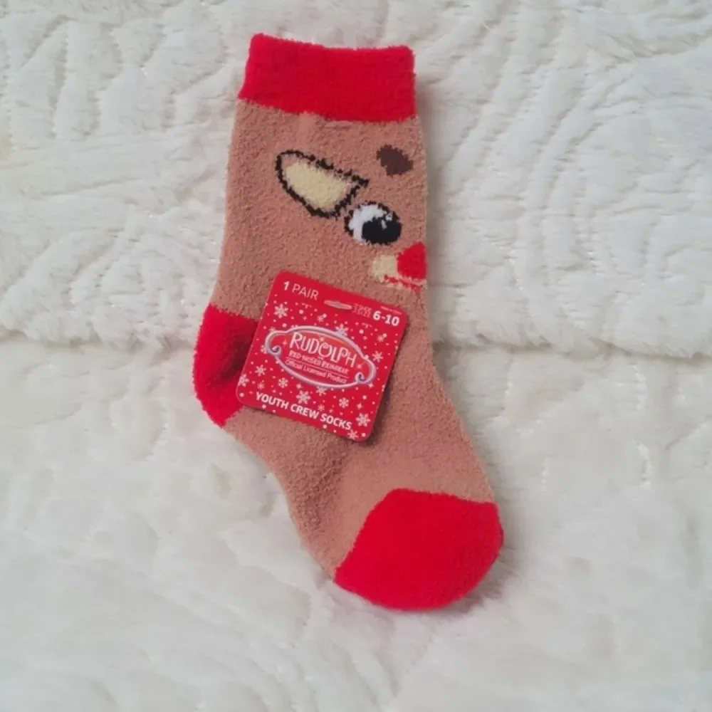 Bioworld Rudolph Christmas Crew Socks 1 Pair Sock 5-7 Youth 3-5 Year Olds New